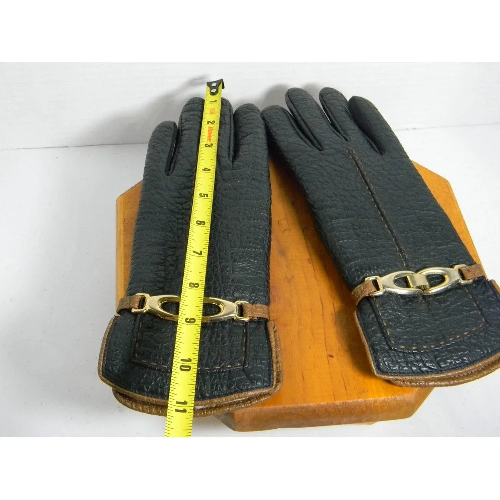 Aris Snuggler Black Driving Gloves Women's  Vtg Vinyl Backed Sherpa Lined